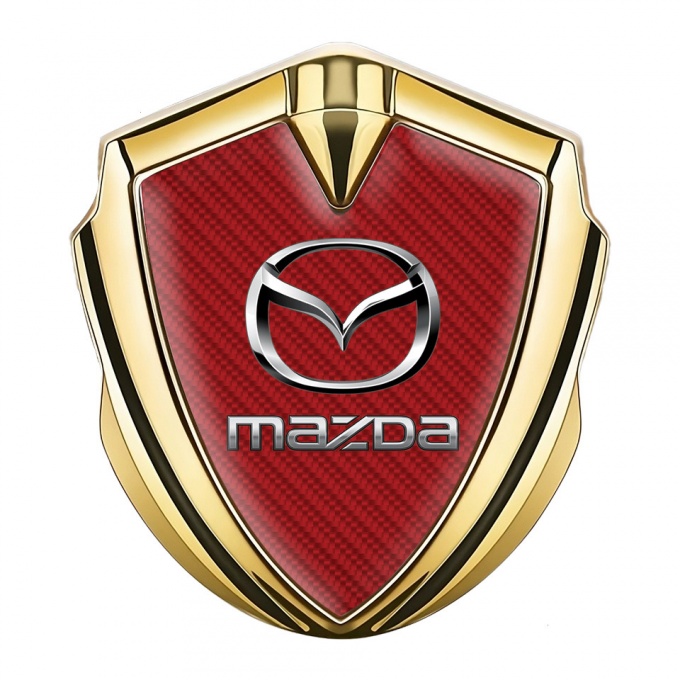 Mazda Metal Domed Emblem Gold Red Carbon Classic Logo Steel Effect
