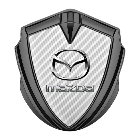 Mazda Badge Self Adhesive Graphite White Carbon Classic Logo Steel Effect