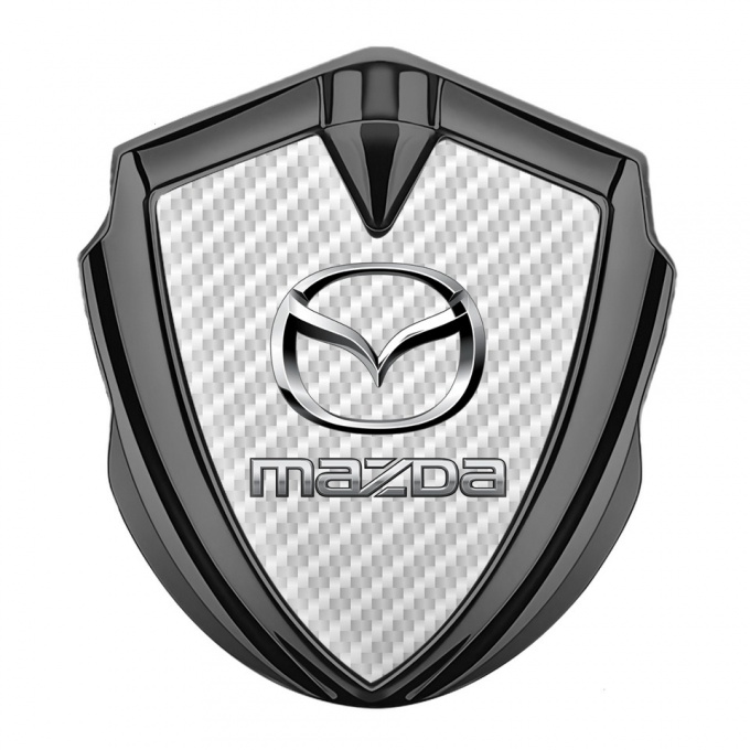 Mazda Badge Self Adhesive Graphite White Carbon Classic Logo Steel Effect