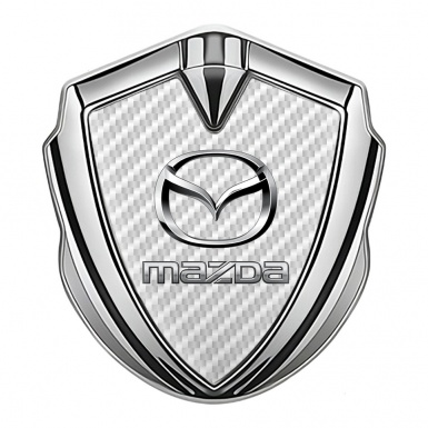 Mazda Badge Self Adhesive Silver White Carbon Classic Logo Steel Effect
