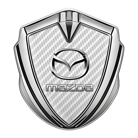 Mazda Badge Self Adhesive Silver White Carbon Classic Logo Steel Effect