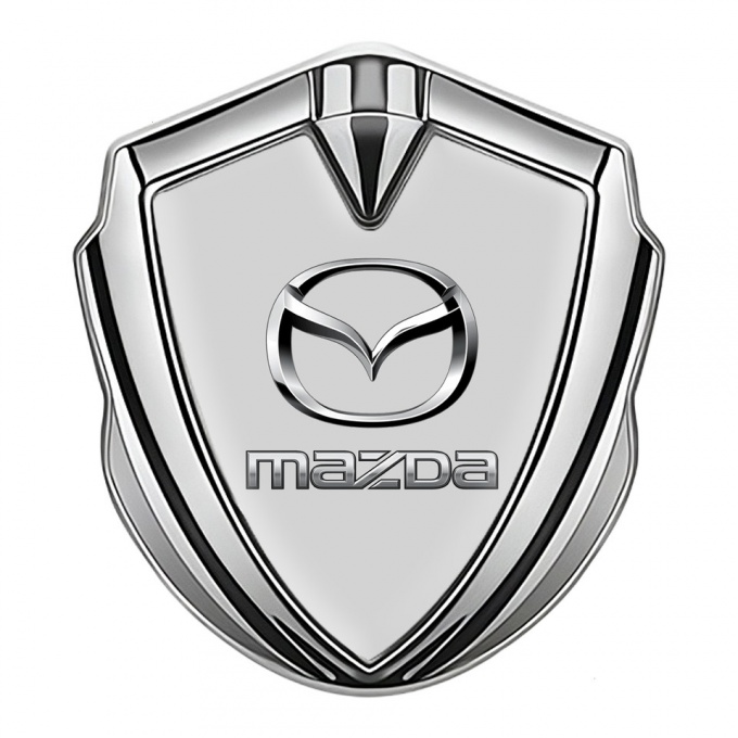 Mazda Emblem Self Adhesive Silver Grey Base Classic Logo Steel Effect