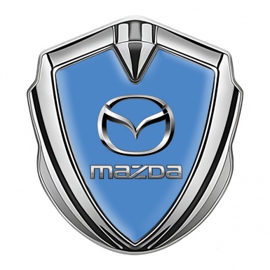 Mazda Domed Emblem Badge Silver Glacial Blue Classic Logo Steel Effect