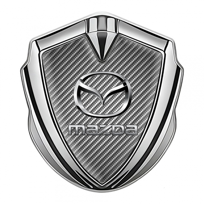 Mazda Emblem Ornament Badge Silver Light Carbon Classic Logo Steel Effect
