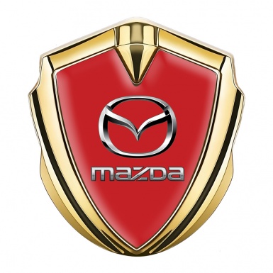 Mazda Emblem Metal Badge Gold Red Fill Classic Logo Steel Effect