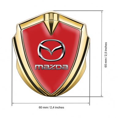 Mazda Emblem Metal Badge Gold Red Fill Classic Logo Steel Effect