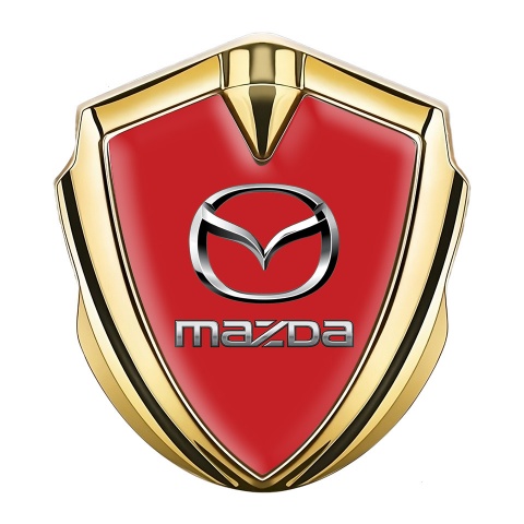 Mazda Emblem Metal Badge Gold Red Fill Classic Logo Steel Effect