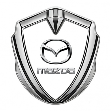 Mazda 3d Emblem Badge Silver White Base Classic Logo Steel Effect