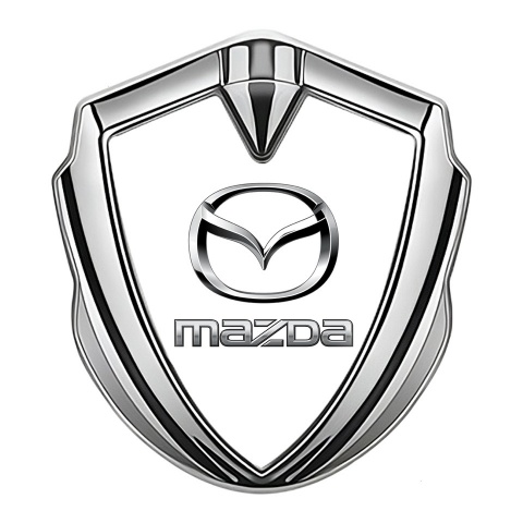 Mazda 3d Emblem Badge Silver White Base Classic Logo Steel Effect
