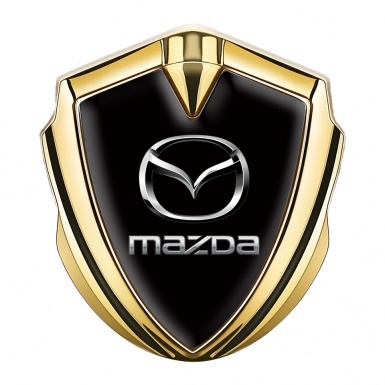 Mazda 3d Emblem Badge Gold Black Fill Classic Logo Steel Effect