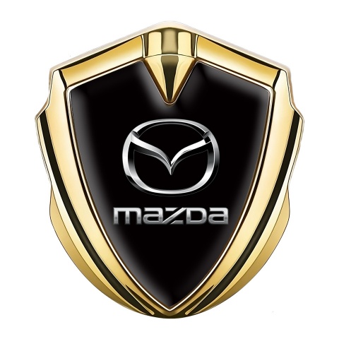 Mazda 3d Emblem Badge Gold Black Fill Classic Logo Steel Effect