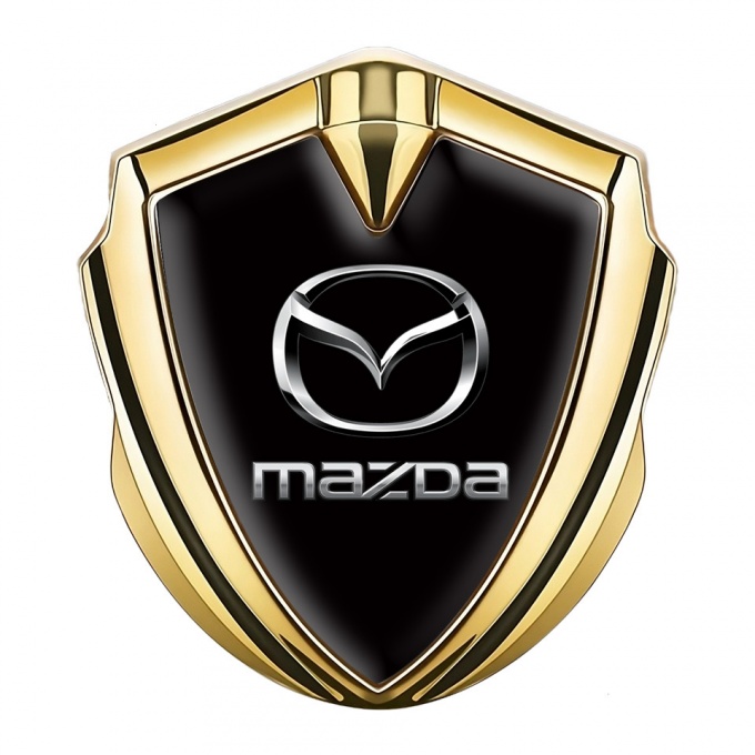 Mazda 3d Emblem Badge Gold Black Fill Classic Logo Steel Effect