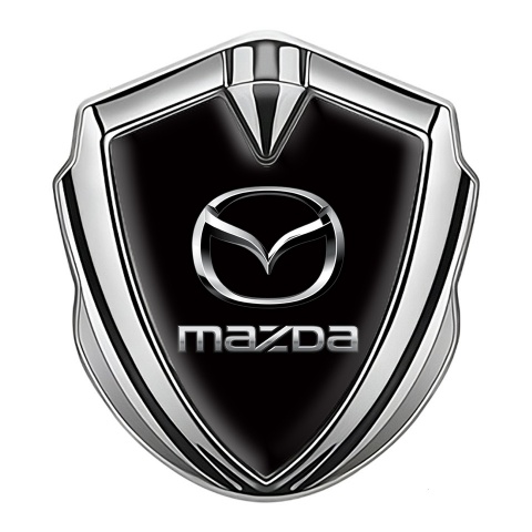 Mazda 3d Emblem Badge Silver Black Fill Classic Logo Steel Effect
