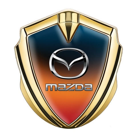 Mazda Silicon Emblem Badge Gold Gradient Classic Logo Steel Effect