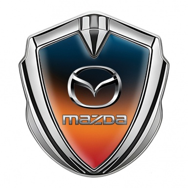 Mazda Silicon Emblem Badge Silver Gradient Classic Logo Steel Effect