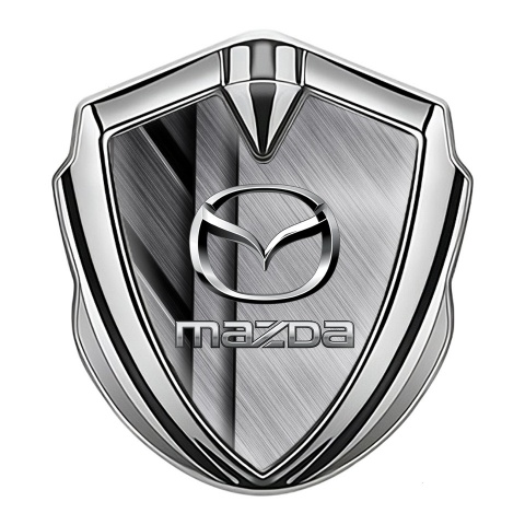Mazda Emblem Car Badge Silver Brushed Metal Steel Logo Effect