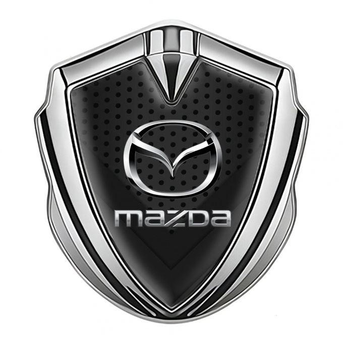 Mazda Badge Self Adhesive Silver Dark Mesh Steel Logo Effect