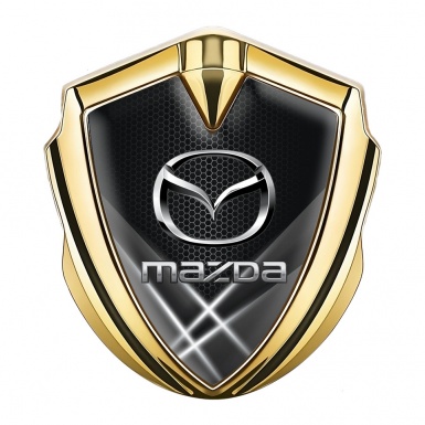 Mazda Fender Emblem Badge Gold White Honeycomb Steel Logo Effect