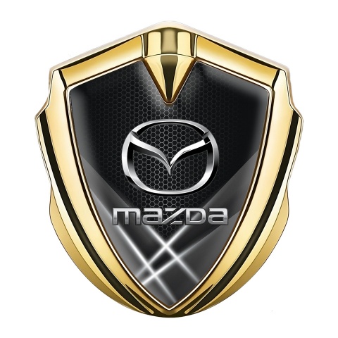 Mazda Fender Emblem Badge Gold White Honeycomb Steel Logo Effect