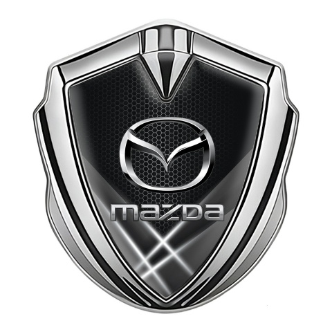 Mazda Fender Emblem Badge Silver White Honeycomb Steel Logo Effect