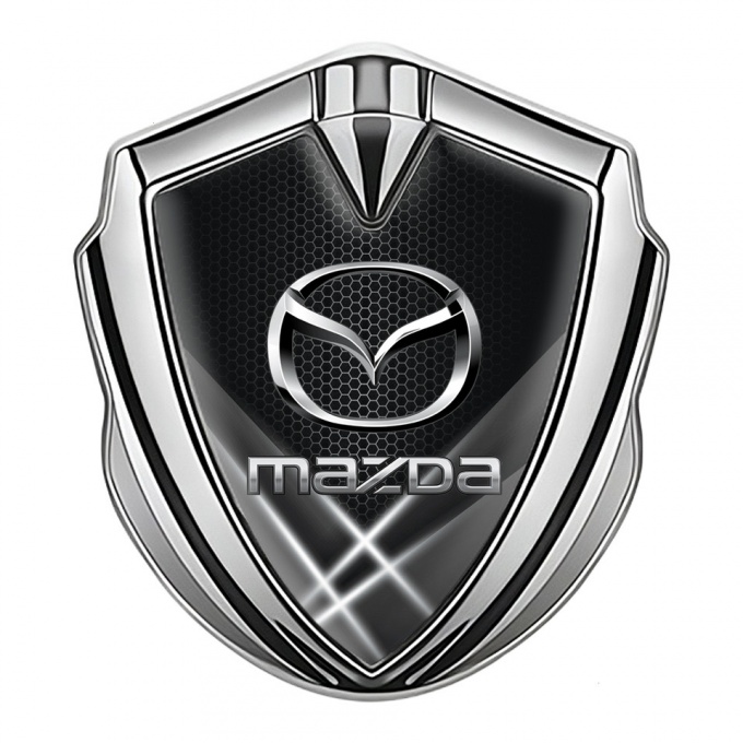 Mazda Fender Emblem Badge Silver White Honeycomb Steel Logo Effect