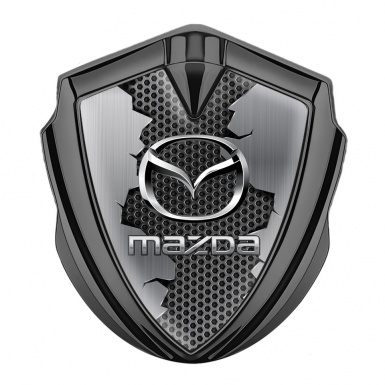 Mazda Emblem Trunk Badge Graphite Torn Metal Chrome Logo Effect