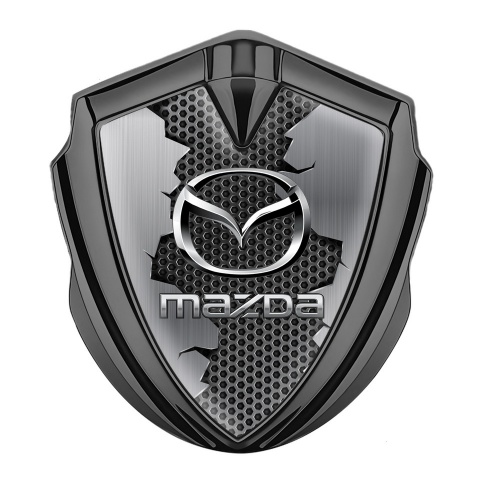 Mazda Emblem Trunk Badge Graphite Torn Metal Chrome Logo Effect