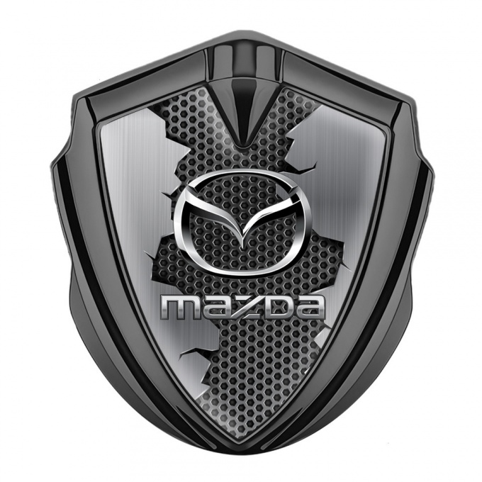 Mazda Emblem Trunk Badge Graphite Torn Metal Chrome Logo Effect