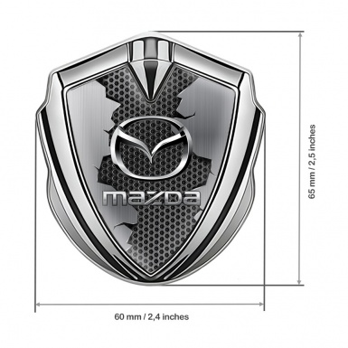 Mazda Emblem Trunk Badge Silver Torn Metal Chrome Logo Effect