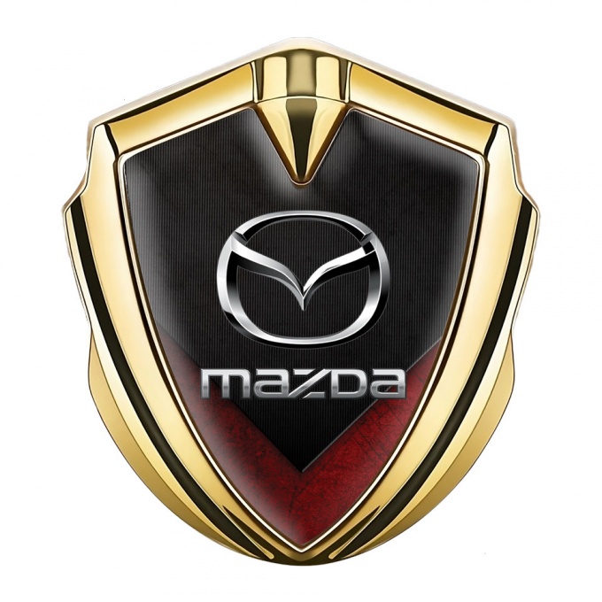 Mazda Domed Emblem Badge Gold Red Wing Chrome Logo Effect