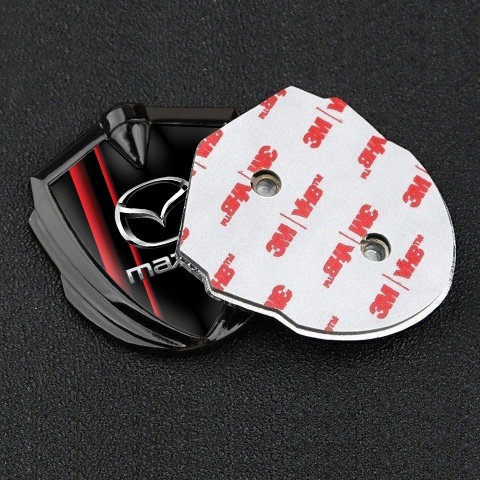 Mazda Emblem Metal Badge Graphite Crimson Stripes Chrome Logo Effect
