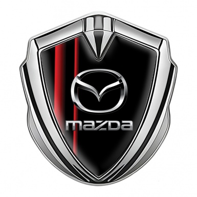 Mazda Emblem Metal Badge Silver Crimson Stripes Chrome Logo Effect