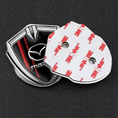 Mazda Emblem Metal Badge Silver Crimson Stripes Chrome Logo Effect