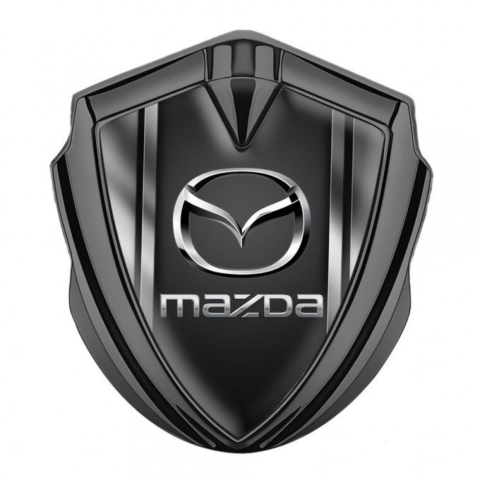 Mazda Emblem Badge Self Adhesive Graphite Metal Frame Chrome Logo