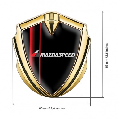 Mazda Speed Metal Emblem Self Adhesive Gold Black Base Crimson Stripes