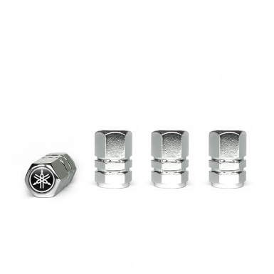 Yamaha Tyre Valve Caps Chrome 4 pcs Black White Logo