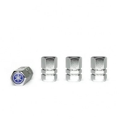 Yamaha Tyre Valve Caps Chrome 4 pcs Blue White Logo