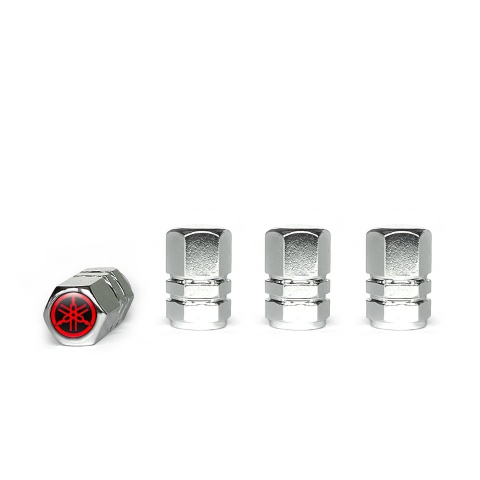 Yamaha Tyre Valve Caps Chrome 4 pcs Black Red Logo