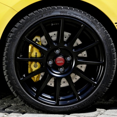 Fiat Abarth 500 Domed Stickers Wheel Center Cap Red Carbon 