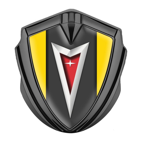 Pontiac Domed Emblem Badge Graphite Yellow Frame Classic Logo Edition