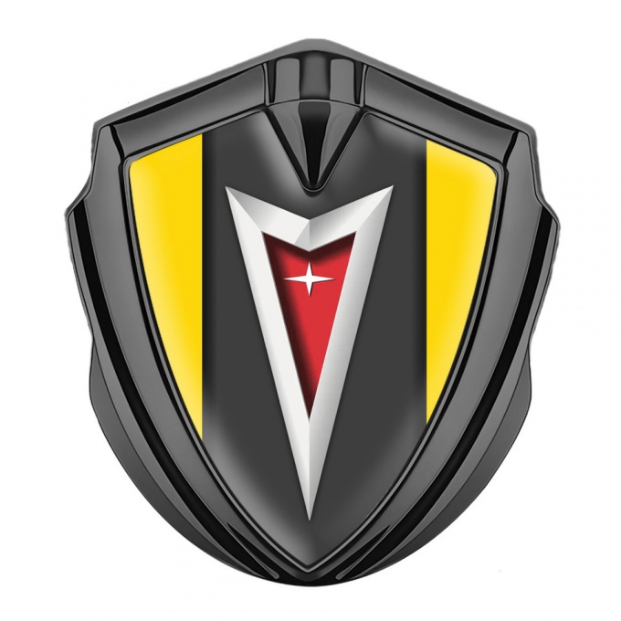 Pontiac Domed Emblem Badge Graphite Yellow Frame Classic Logo Edition