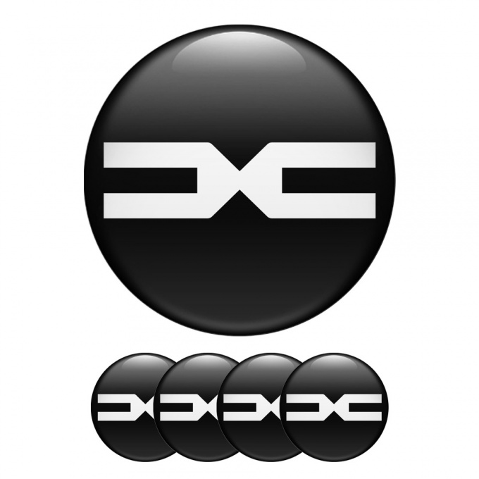 Dacia Domed Stickers Wheel Center Cap Black White