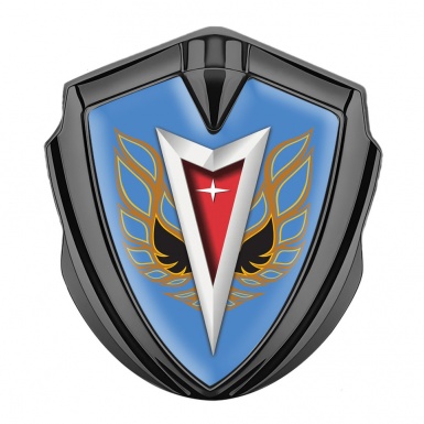 Pontiac Metal Domed Emblem Graphite Blue Base Copper Firebird Wings