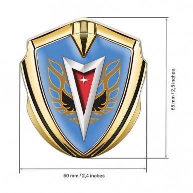 Pontiac Metal Domed Emblem Gold Blue Base Copper Firebird Wings