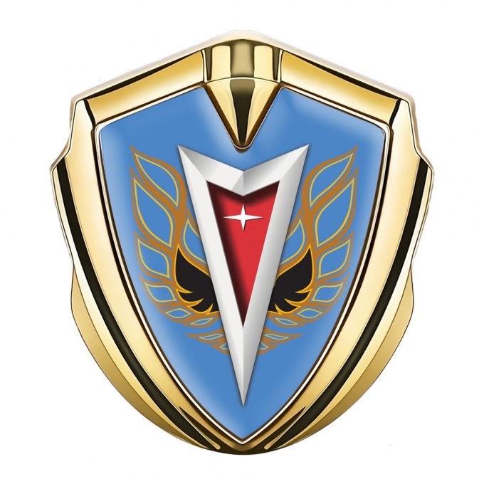 Pontiac Metal Domed Emblem Gold Blue Base Copper Firebird Wings