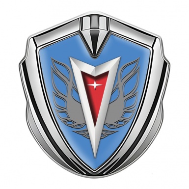 Pontiac Badge Self Adhesive Silver Blue Base Grey Firebird Wings