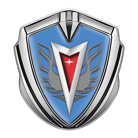 Pontiac Badge Self Adhesive Silver Blue Base Grey Firebird Wings