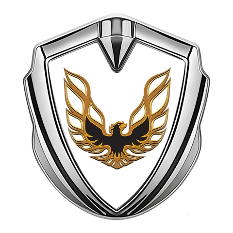 Pontiac Fender Emblem Badge Silver White Base Copper Firebird Logo