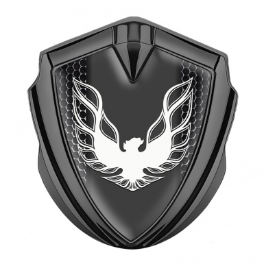 Pontiac Firebird Metal Emblem Badge Graphite Dark Mesh Frame White Logo