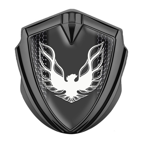 Pontiac Firebird Metal Emblem Badge Graphite Dark Mesh Frame White Logo